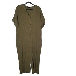 Famulily Women's Olive Green V-Neck Jumpsuit Coveralls Button Front Size XXL